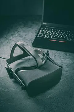 VR headset - virtual reality glasses for simulation of reality for differe... Stock-Fotos