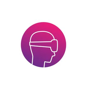 VR helmet, man in virtual reality glasses linear icon Illustrazione stock
