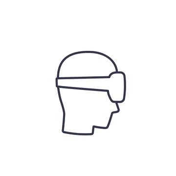 VR helmet, man in virtual reality glasses vector line icon イラスト素材
