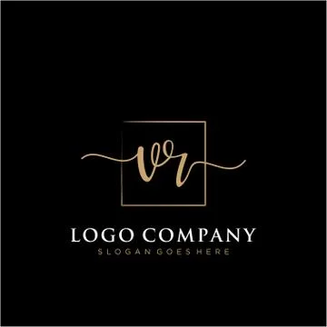VR Initial handwriting logo with rectangle template vector Stock Illustration