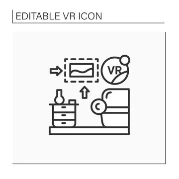 Vr interior design line icon Stock Illustration