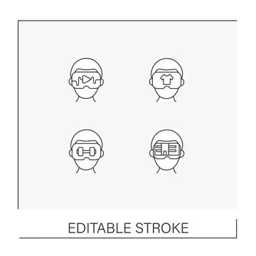VR line icons set Stock Illustration