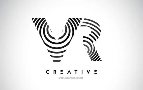 VR Lines Warp Logo Design. Letter Icon Made with Black Circular Lines. Stock Illustration