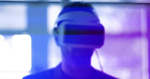 VR man looks at augmented reality renewable energy blueprints. Stock Footage 199461510