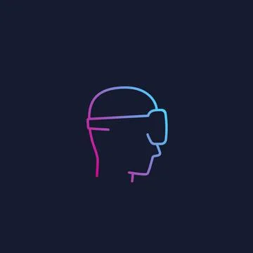 VR, man in virtual reality glasses vector icon, linear logo Illustrazione stock