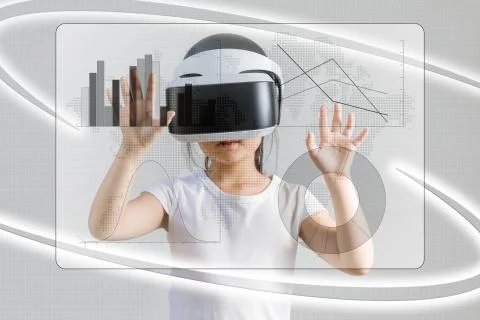 VR or Virtual Reality for Digital Information Concept Illustrated by Asian .. Stock Photos