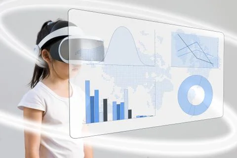VR or Virtual Reality for Math Education Concept Illustrated by Asian Child.. Foto stock