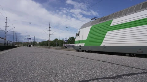 Vr passenger train leaving from Helsinki Central station in Finland Vídeo Stock 341282357