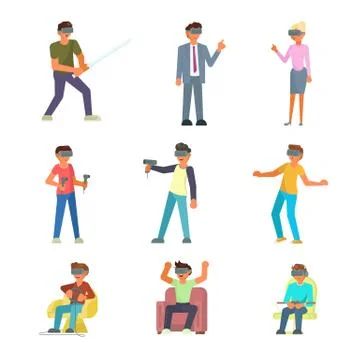 VR people icon set vector flat illustration Stockillustratie