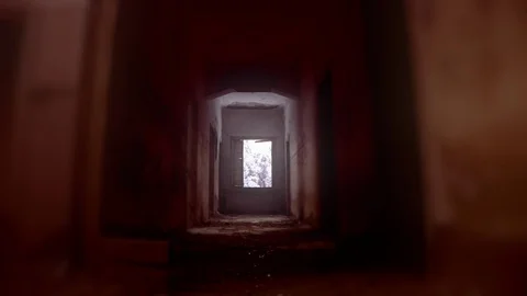 VR simulation horror video game in abandoned scary building Stock Footage 111866082