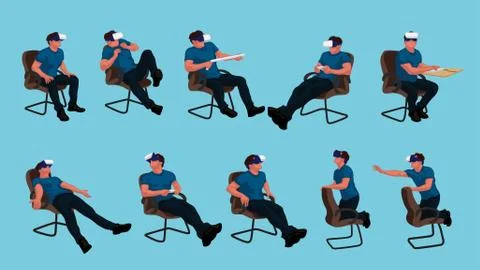 Vr sitting man set Stock Illustration