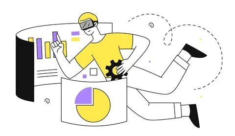 VR statistics man vector linear 스톡 일러스트