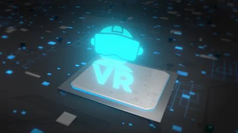 VR Technology on a Circuit Board with a concept of Metaverse and Digital Tech 库存插图