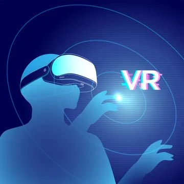 VR Technology concept with a person using virtual reality headset, interact.. Stock Illustration
