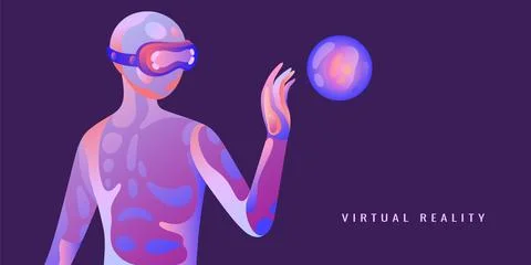 VR technology. Virtual reality headset. Abstract 3D glasses for human game .. Stock Illustration