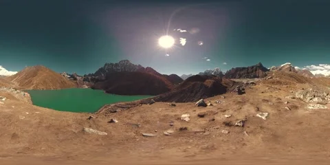 VR Timelapse Gokyo Ri mountain lake at the winter season. Wild Himalayas high Stock Footage 169670064
