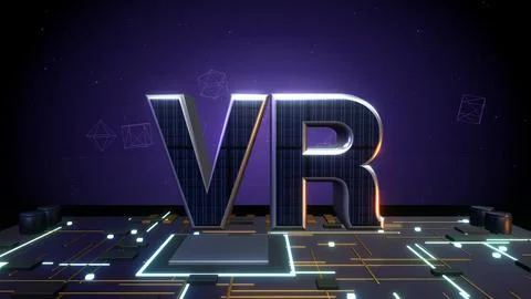 VR Virtual Reality 3D Text with Floating Polygons on a Circuit Board Stock Illustration