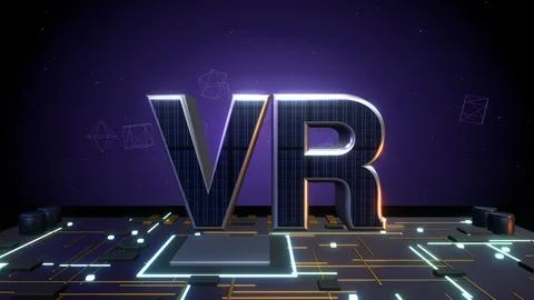 VR Virtual Reality 3D Text with Floating Polygons on a Circuit Board Stock Illustration