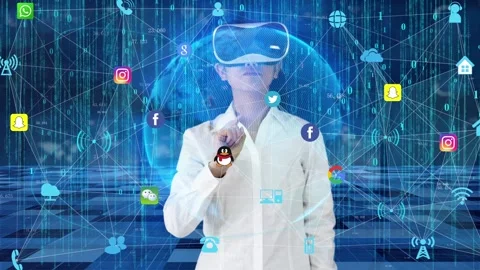 Vr virtual reality and social network media Stock Footage 202108155