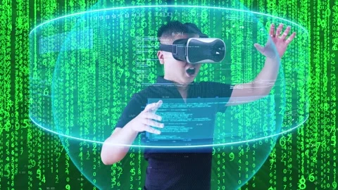 Vr virtual reality and technology holographic screen Stock Footage 205996015