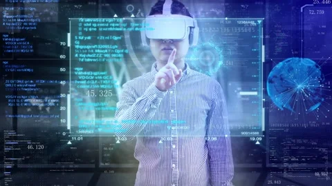 Vr virtual reality artificial intelligence big data science fiction screen i Stock Footage 153146921