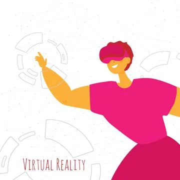 VR virtual reality concept. Man wearing virtual reality glasses. Vector illus Stock Illustration