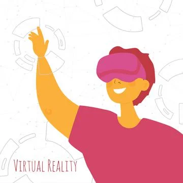 VR virtual reality concept. Man wearing virtual reality glasses. Vector Stock Illustration