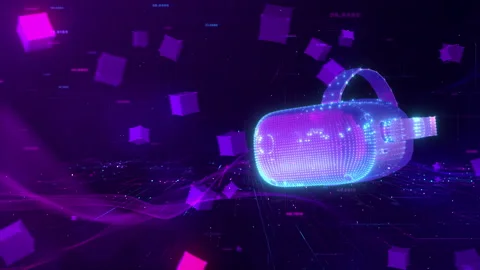 VR Virtual Reality Glasses Metaverse Sports Game 3D Cyberspace Futuristic Video stock 169136582