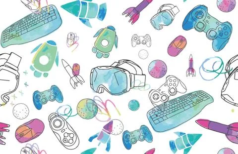 VR virtual reality headset gaming seamless pattern Stock Illustration