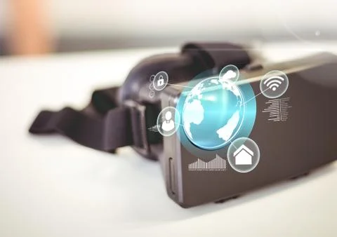 VR Virtual Reality Headset with Interface 스톡 일러스트