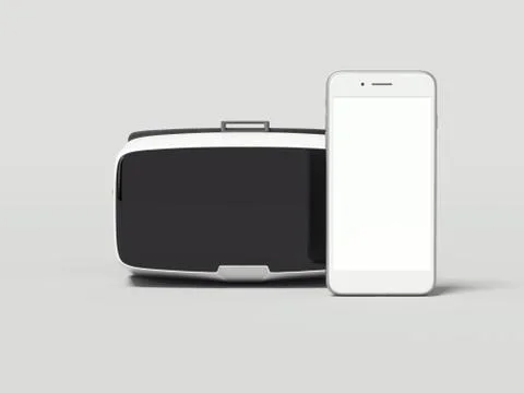 VR virtual reality headset with modern smartphone. Side view. 3d rendering Stock Photos