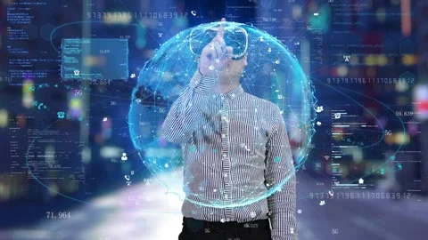 Vr virtual reality holographic 3D effect manipulation experience Stock Footage 165666866