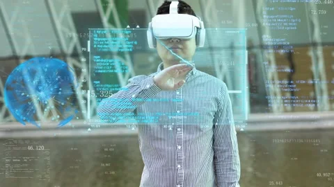 Vr virtual reality intelligent glasses virtual science fiction screen code d Stock Footage 153068995