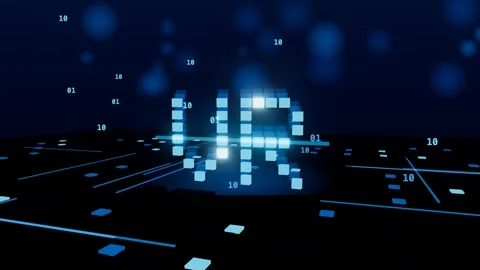 VR virtual reality word hologram glowing above a circuit board 3D animation Stock Footage 339902610