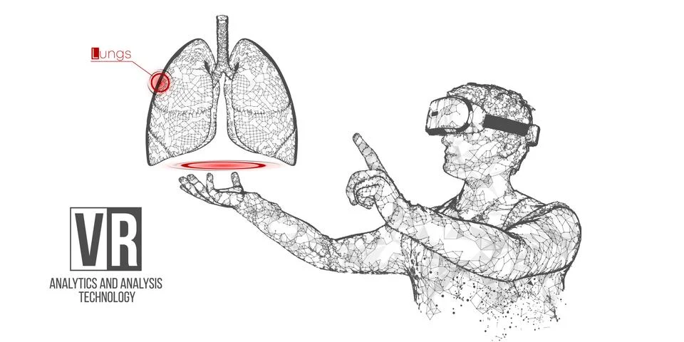 VR wireframe headset vector man with lung banner Stock Illustration