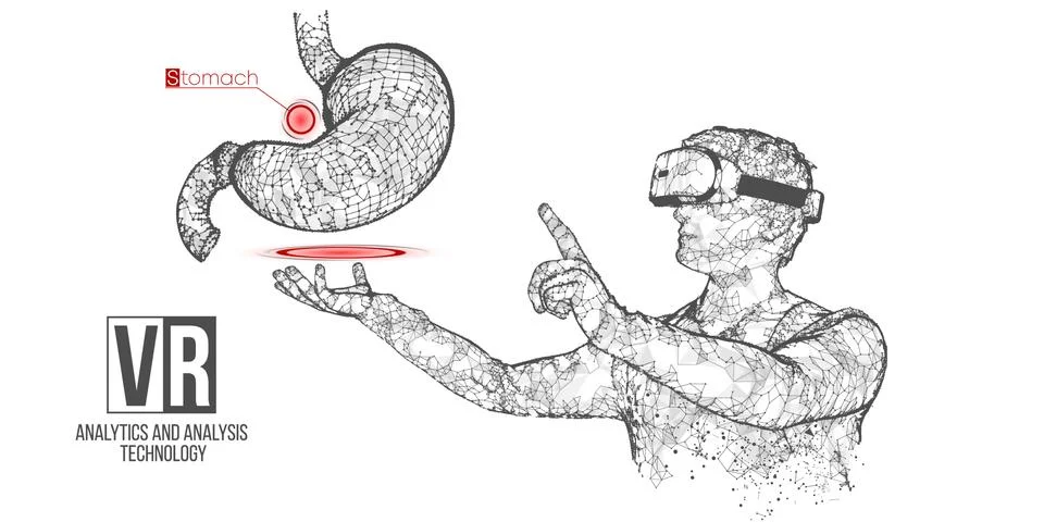 VR wireframe headset vector man with stomach Stock Illustration