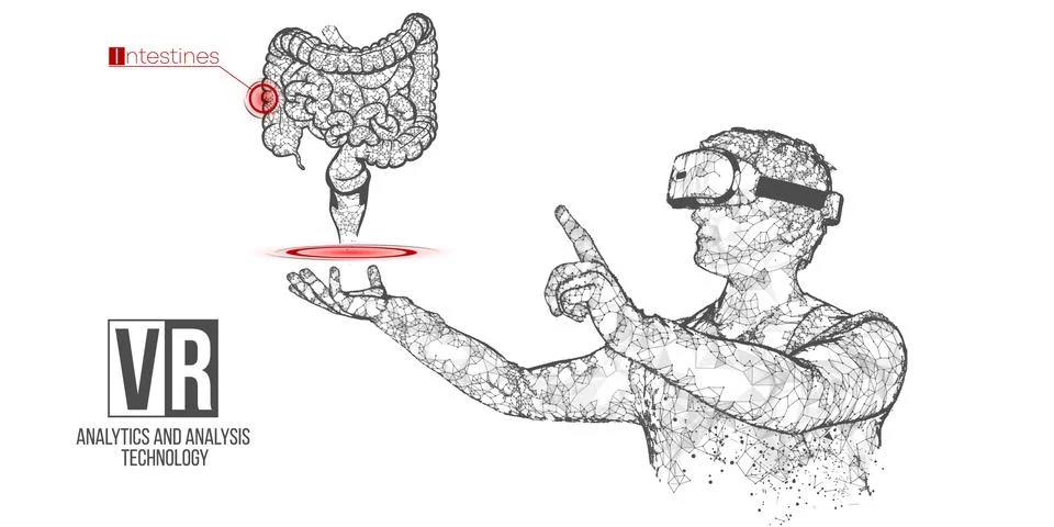 VR wireframe headset vector man with intestine Stock Illustration