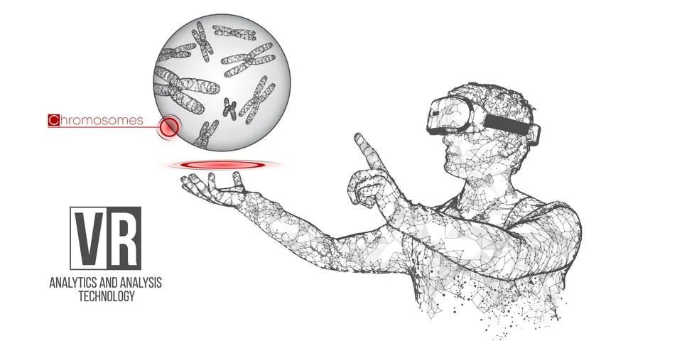 VR wireframe headset vector man with chromosome Stock Illustration