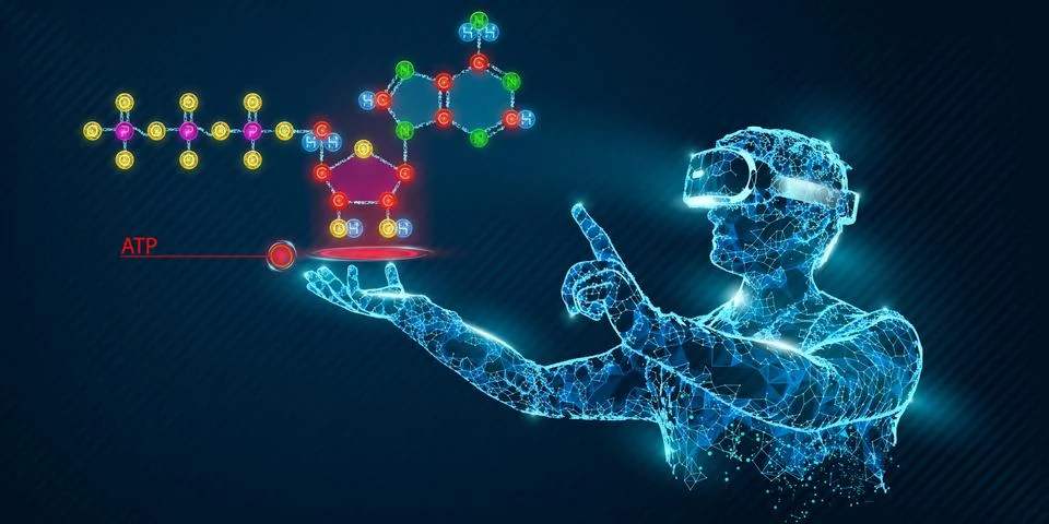 VR wireframe headset vector man with atp acid Stock Illustration