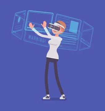 VR woman and virtual interface Ilustração Stock