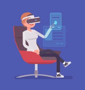 VR woman and virtual interface Illustrazione stock