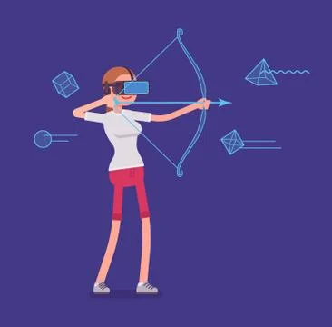 VR woman in archery game Stock Illustration