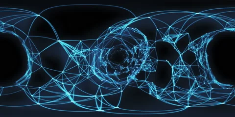 VR360 Abstract Motion Background - Digital Binary Blue Plexus Tunnel Loop 스톡 동영상 155349038