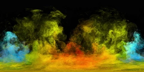 VR360 acid yellow powder explosion colorful burst smoke fluid ink particles 8K Stock Footage 147495952