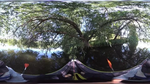 VR360, Active senior enjoys the trip with the canoe Stock Footage 136192902