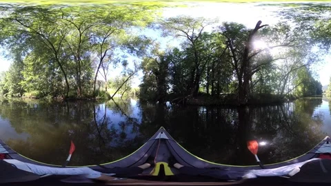 VR360, Active senior enjoys the trip with the canoe Stock Footage 136193345