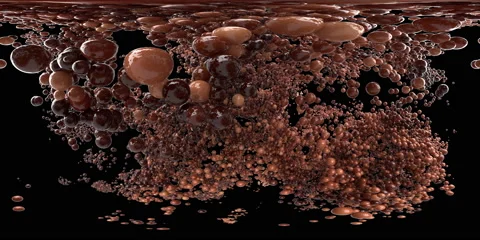 VR360 Aerated milk chocolate bubble burst foaming balls cocoa spheres explosion Stock Footage 147485835