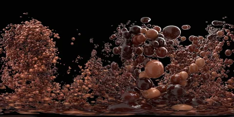 VR360 Aerated milk chocolate bubble burst foaming balls cocoa spheres explosion Stock Footage 159808316