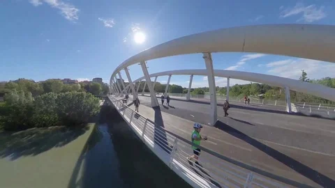 VR360 Aerial effect, View of the bridge of Music in Rome over the Tiber river Stock Footage 108110785