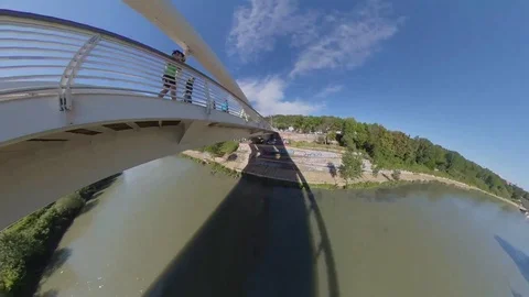 VR360 Aerial effect, View of the bridge of Music in Rome over the Tiber river Stock Footage 108110791
